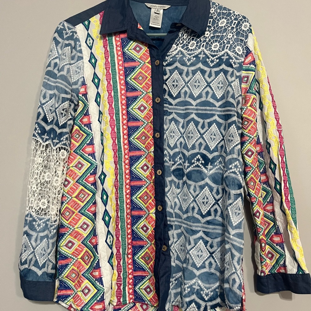 John Mark Blue and Pink Patterned Shirt